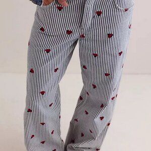 Free People We The Free Bugged Out Straight-Leg Jeans Pants Stripe Print